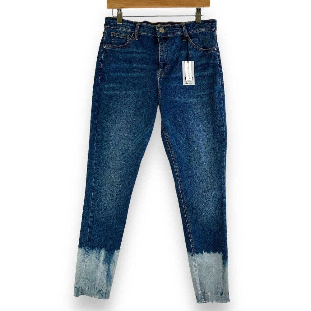 Topshop Moto Womens Jamie Jeans W34 L30 Blue Skinny Ankle Grazer Dip Dye Hem NWT